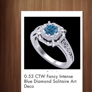 Fancy Intense Blue Diamond Solitaire Art Deco Ring